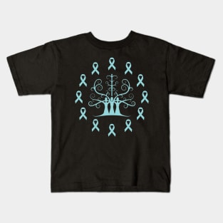 Ovarian Cancer Awareness Teal Ribbon Sisters Tree Of Life Kids T-Shirt